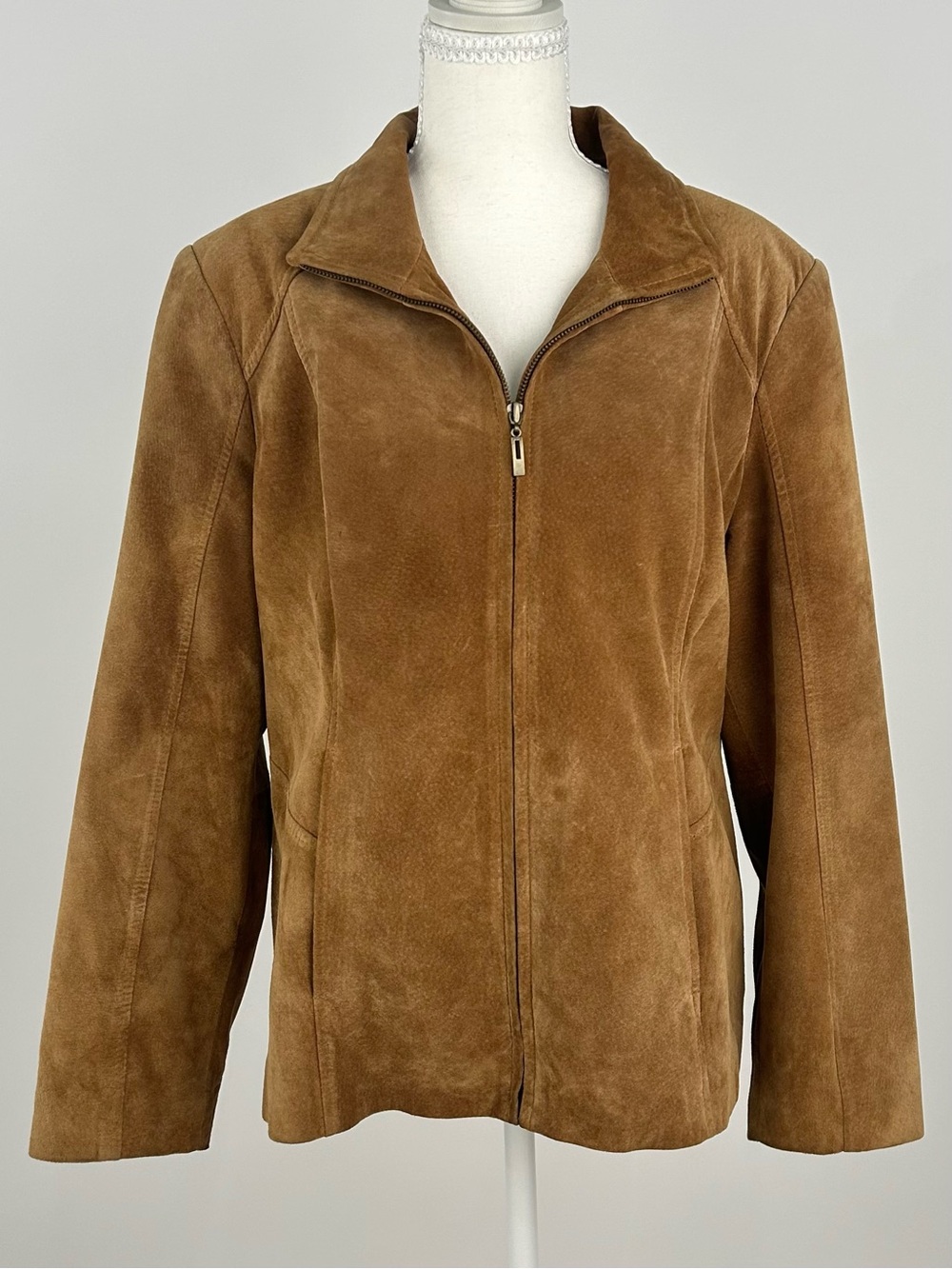 Preston & York Cognac Suede Leather Jacket Zip Front Women’s L Classic